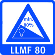 Die Lampe hat am Ende Ihrer Lebensdauer noch min. 80% Leuchtkraft; Lampen-Lichtstrom-Erhaltungsfaktor 80; Auch die Lichtfarbe sowie die Farbwiedergabe verändern sich um maximal 20% | LLMF = Lamp Lumen Maintenance Factor; the lamp will maintain at least 80% of its luminous output till EOL; also the color temperature and the color rendering will not change more than 20%